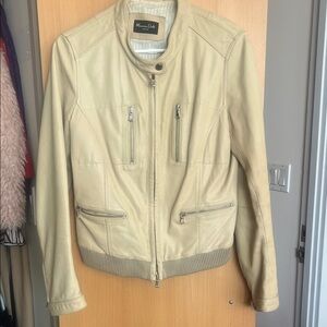 Massimo Dutti Beige Leather Jacket for Women